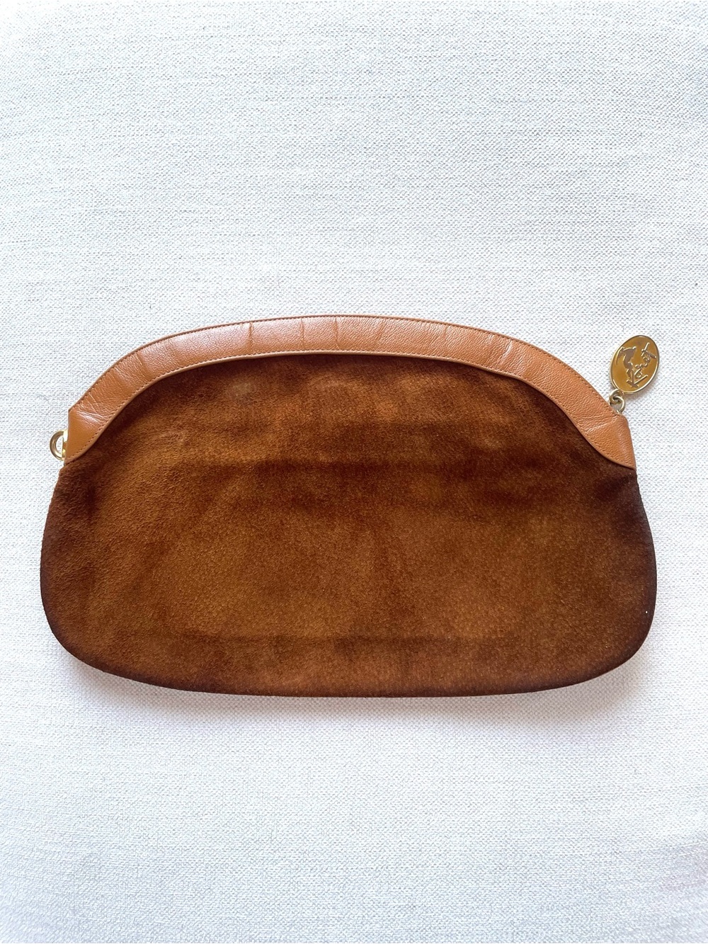 Vintage Koret Chestnut Suede Clutch with Tan Leather Trim
